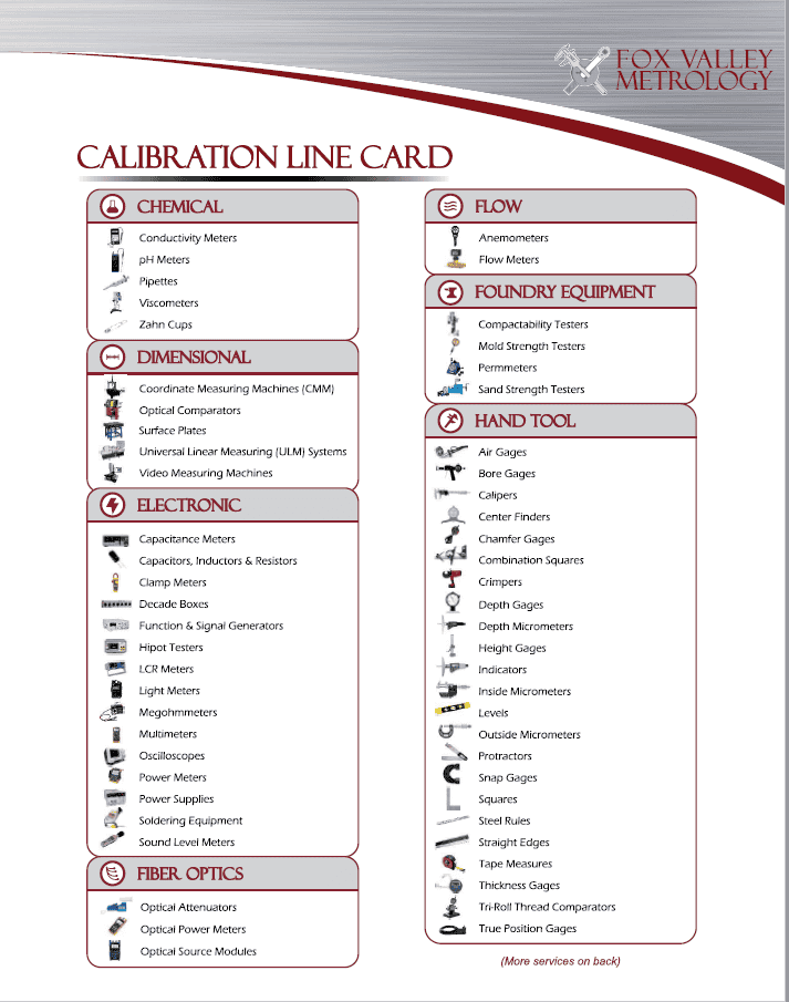 Fox Valley Metrology Line Card