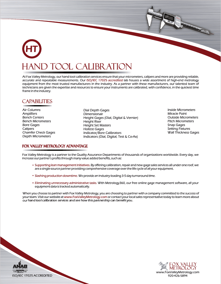Hand Tool Calibration Services Sell Sheet