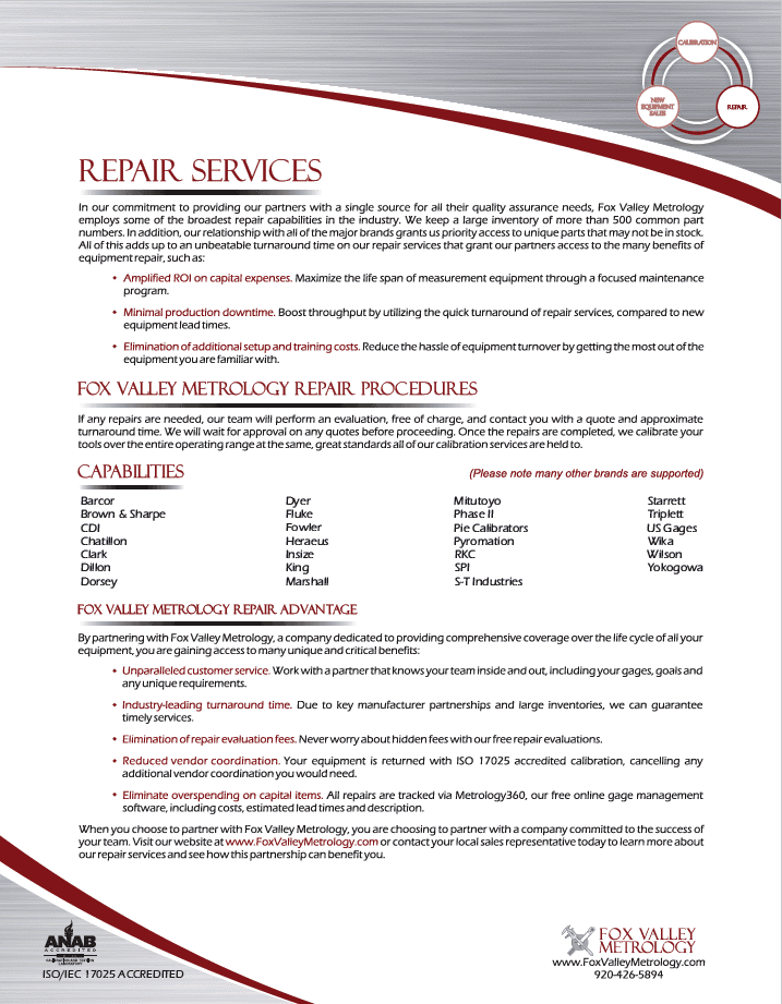 Repair Services Sell Sheet